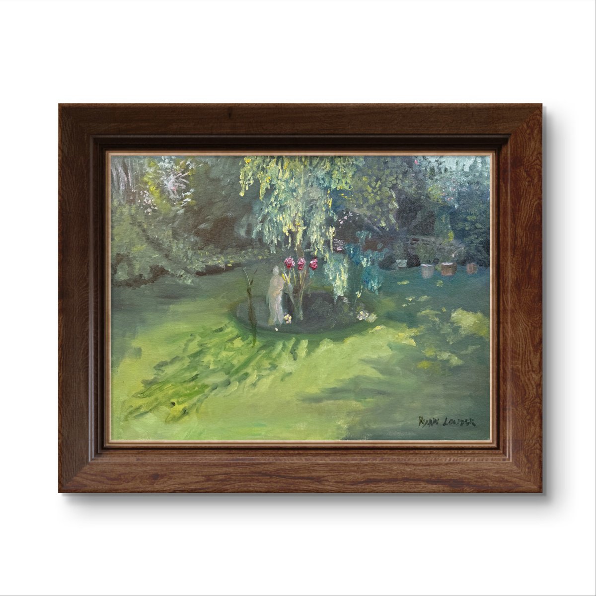 Expressive Botanical Oil Painting By Ryan Louder, 24 X 18", Three Roses And A Statue, Original Artwork