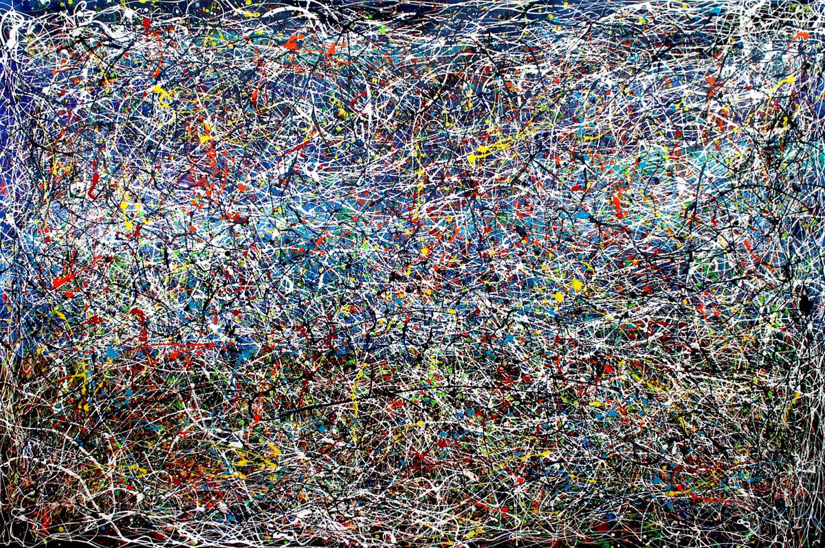 Geometric Abstract Painting By Juan Jose Garay, 118 X 79", Night In The Ocean, Original Artwork