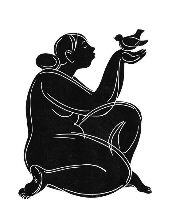 Linoprint "Bird-2" 40x50cm