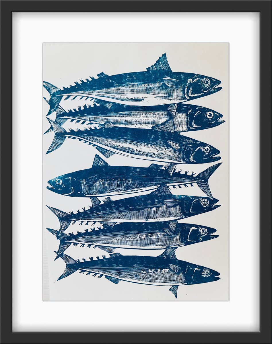 Holy Mackerel! Limited Edition Linocut Print by Amy Cundall