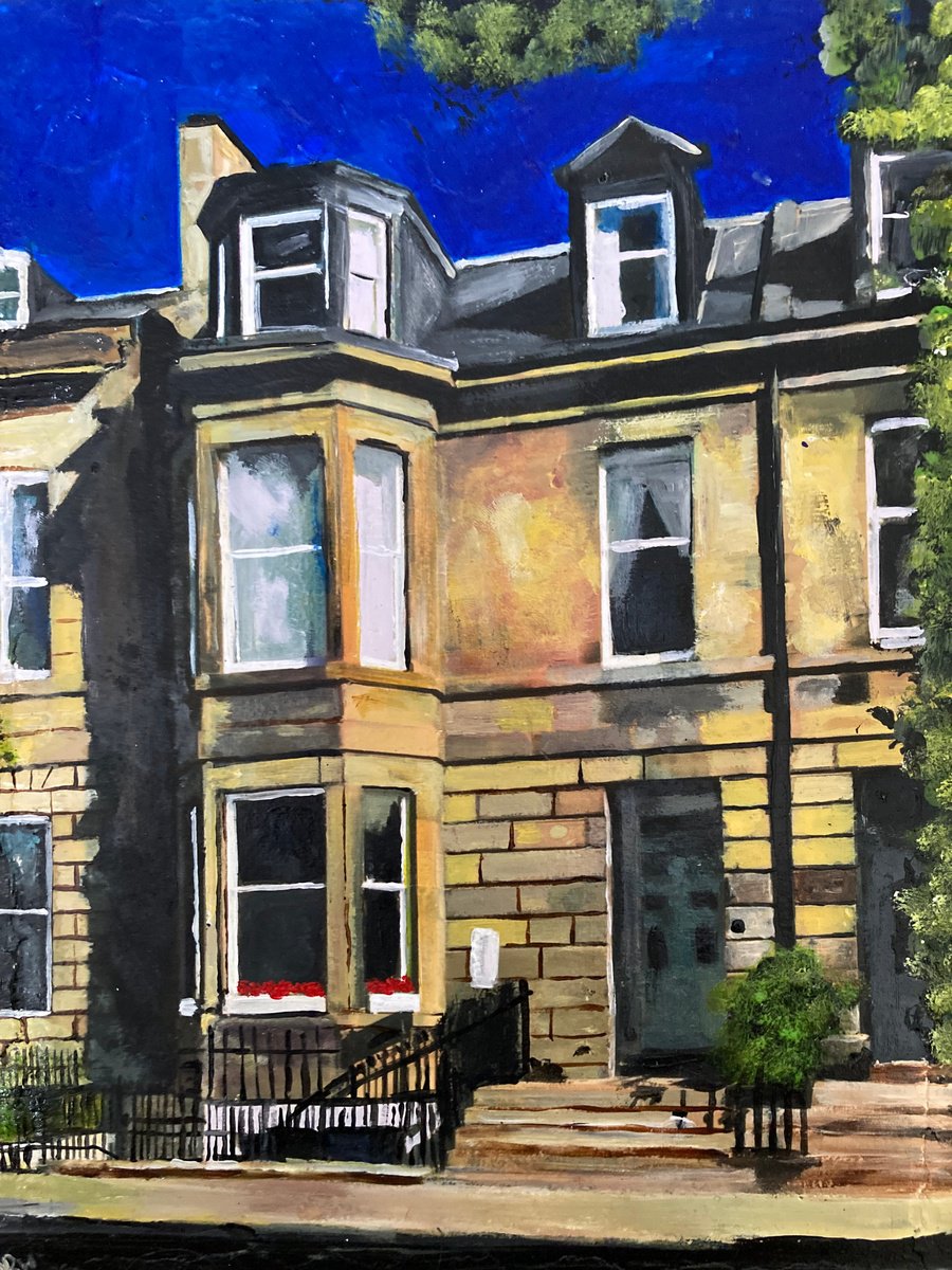 Photorealistic Cityscapes Acrylic Painting By Andrew Reid Wildman, 10 X 12, Edinburgh, Golden Houses, Original Artwork