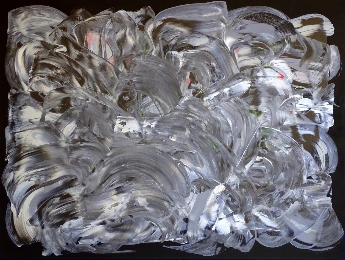 Abstract Acrylic Painting By Cb., 39 X 30, Life Is B/W With Some Glitter, Original Artwork