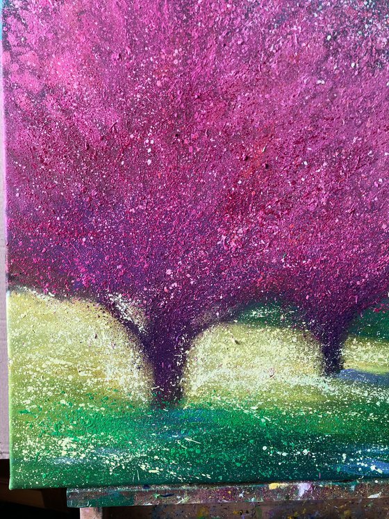 Sakura blossom painting on canvas, spring flower, nature wall art