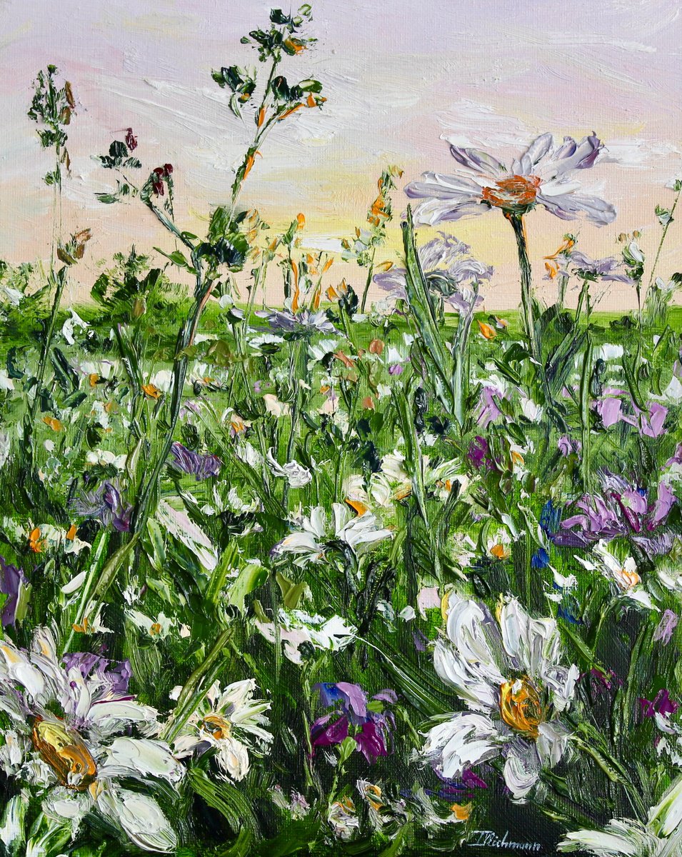 Impressionistic Botanical Oil Painting By Liza Illichmann, 9 X 12", Morning Meadow, Original Artwork