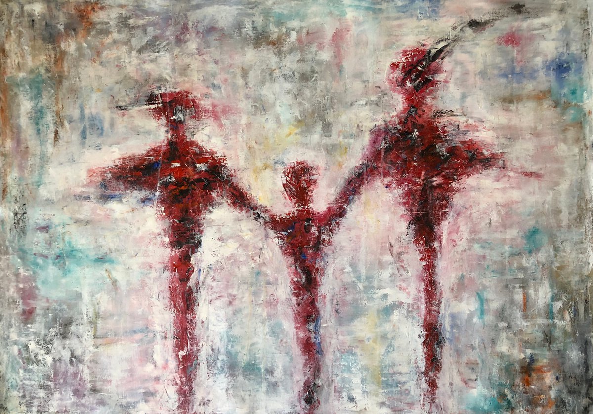 Abstract Portrait Oil Painting By Nelaart, 54 X 37", Family, Original Artwork