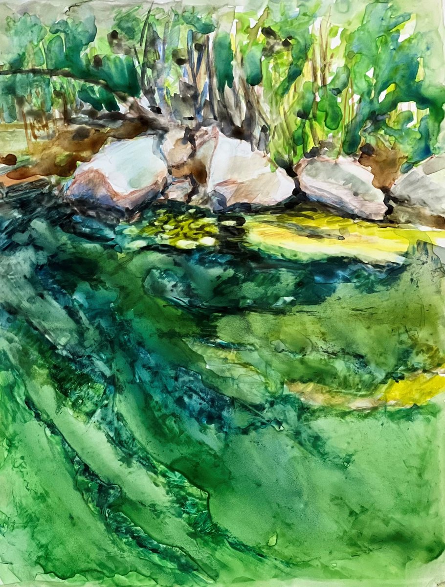 Impressionistic Landscape Watercolour By Bronwen Jones, 11 X 14, Lagoon, Original Artwork