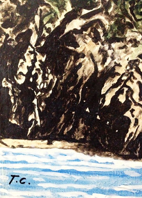 Manarola and its sea- original oil painting- 27 x 45 cm ( 10 x 18 inches)