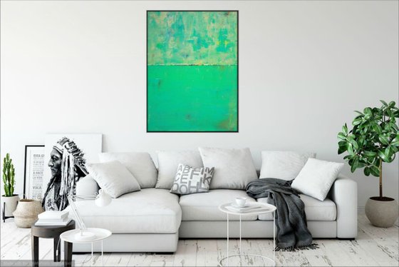 Teal Aqua Green Abstract with Red Lines