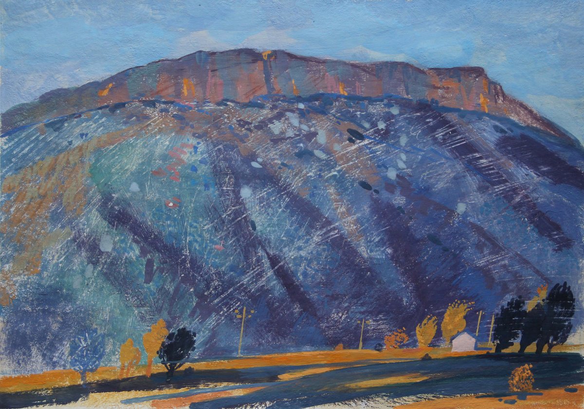 Impressionistic Landscape Painting By Olga Kataeva-Rochford, 15 X 11", Alps Cliffs In The Setting Sun, Original Artwork