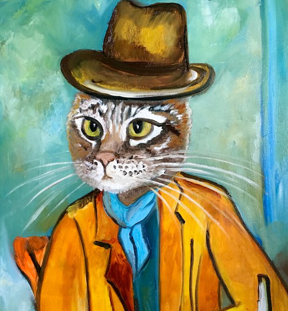 Cat  Troy With a Wine glass inspired by portrait of Amedeo Clemente Modigliani