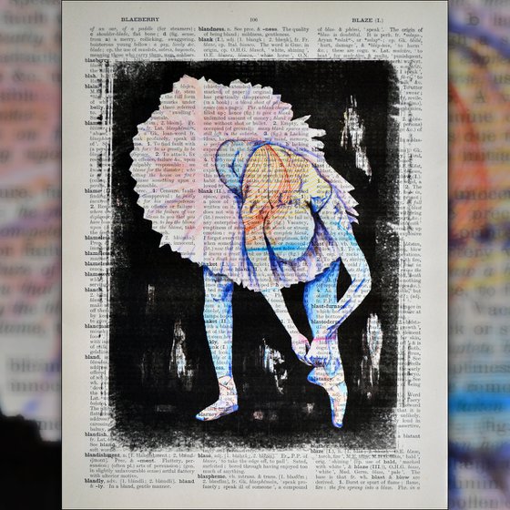 Ballerina - Collage Art on Large Real English Dictionary Vintage Book Page