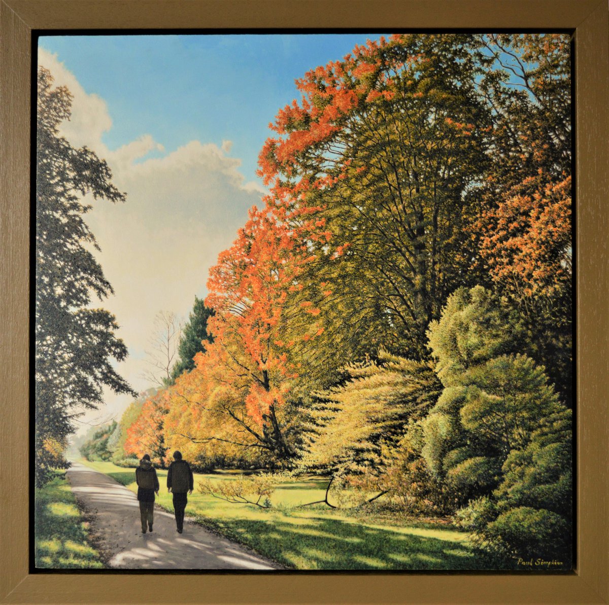 Photorealistic Landscape Oil Painting By Paul Simpkins, 18 X 18", Morning Walk Westonbirt, Original Artwork