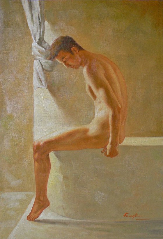 original oil painting art male nude man body on canvas #16-1-25-04