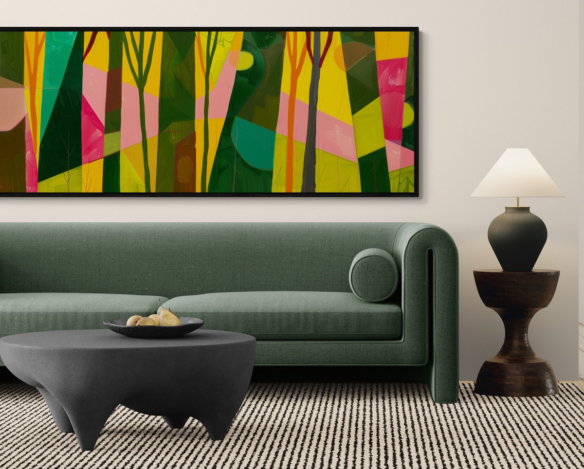 Abstract Acrylic Painting By V+V Kniazievi, 79 X 28", Forest Of Dreams #12, Original Artwork