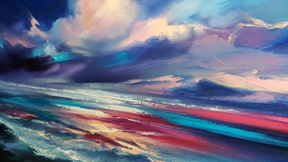 Blue Ocean - abstract oil painting, large original artwork