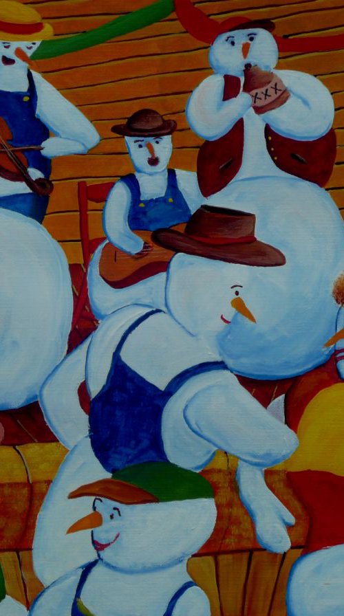 Barn Dancing Snowmen by Dunphy Fine Art