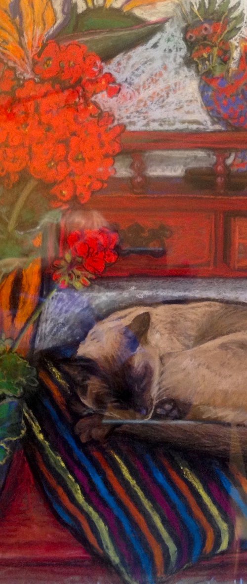 BOB THE CAT ASLEEP ON DRESSER by Patricia Clements