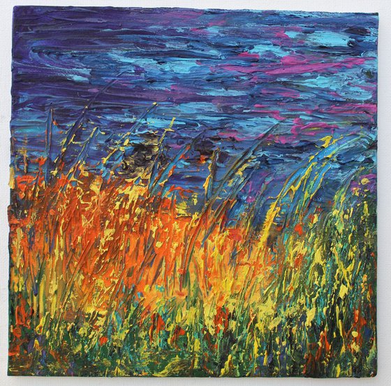 Sunset - Textured Palette Knife Painting on a Canvas Board
