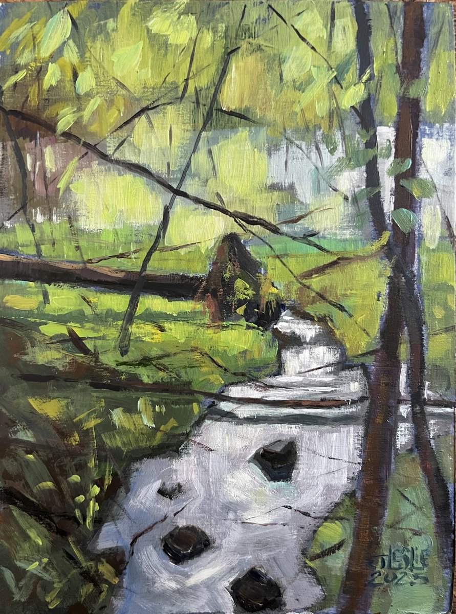 Impressionistic Landscape Acrylic Painting By Jimmy Leslie, 6 X 8, Fallen, Original Artwork