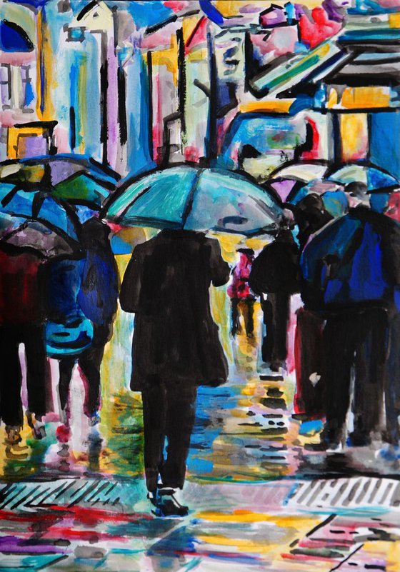 Rainy Town / 42 x 29.7 cm