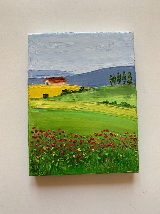 Tuscan landscape ! Textured oil painting on ready to hang canvas