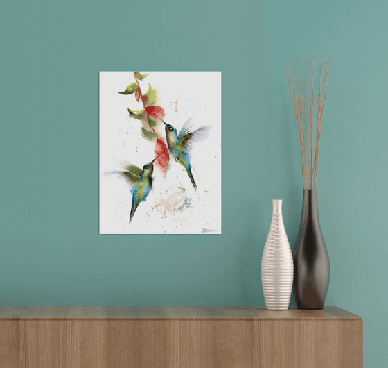 Two flying hummingbirds