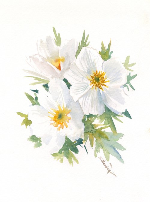 Glacier buttercup flowers watercolor painting by Suren Nersisyan