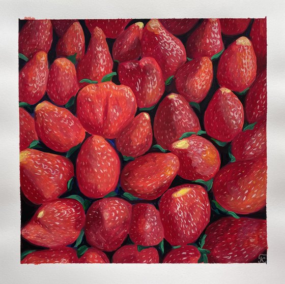 Strawberry Gouache Painting, Cottagecore Art, Farmcore Countrycore