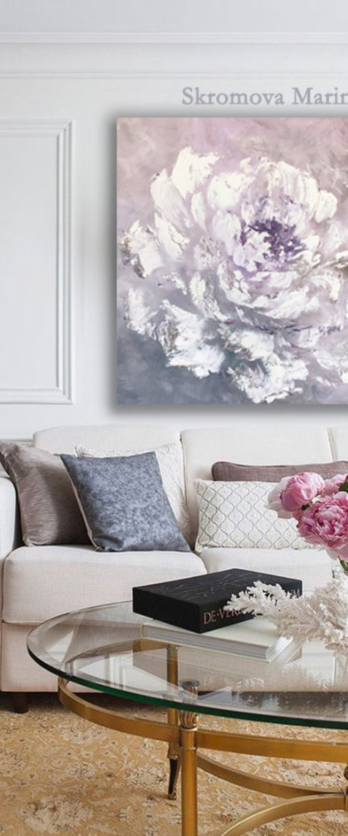 LILAC TENDERNESS - Peony. Abstraction. Floral. Shabby chic. Lilac decor. Pale flower. Macro-peony. 3d flower. by Marina Skromova