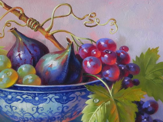 "Still life with fruit" OIL ON CANVAS ORIGINAL ART KITCHEN DECOR