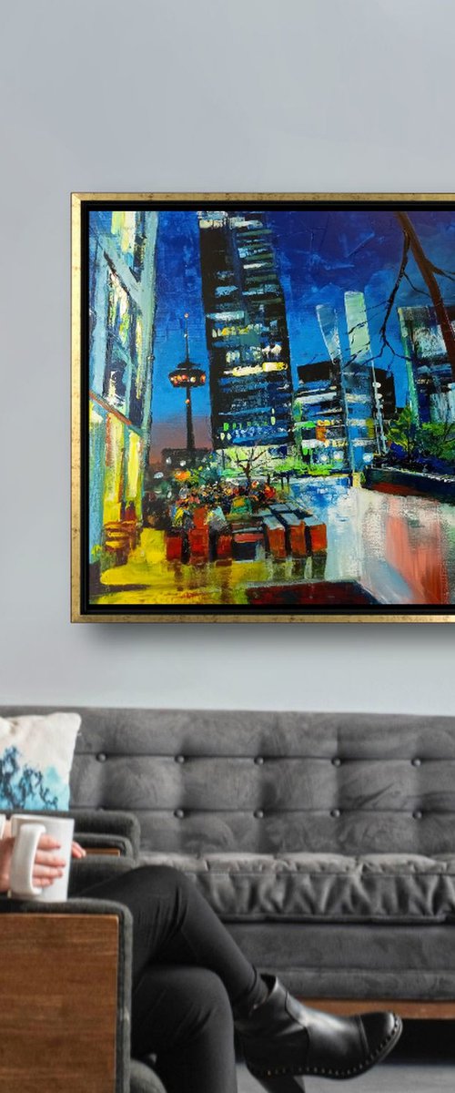 'MEDIAPARK COLOGNE' - Cityscape Square Acrylics Painting on Canvas by Ion Sheremet