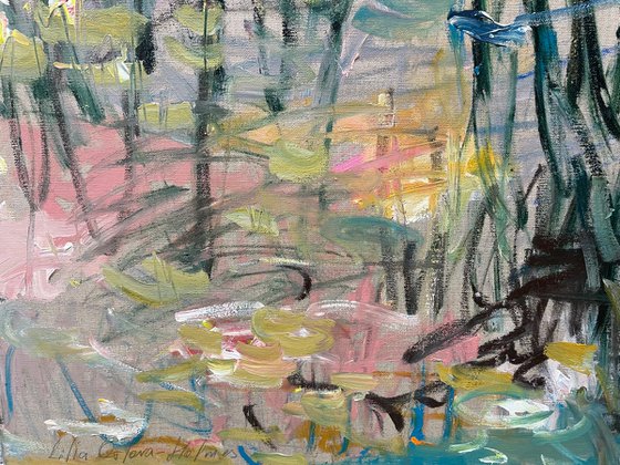 By the pond.