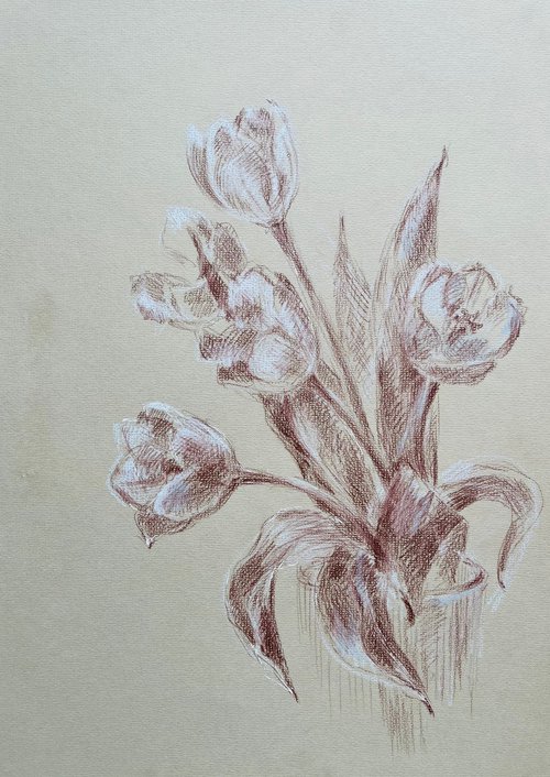 French tulips #1 . Original pencil drawing. 2020 by Yury Klyan