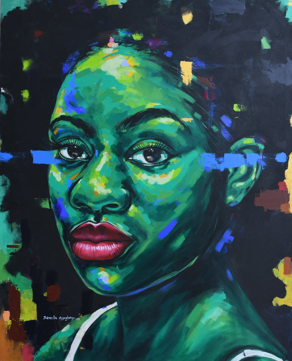 Expressive Portrait Acrylic Painting By Damola Ayegbayo, 48 X 60, The Other Side 6, Original Artwork