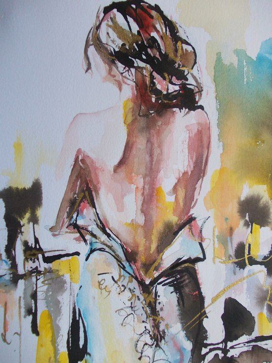 Study for Velvet Sun II-Woman Watercolor and Ink on Paper