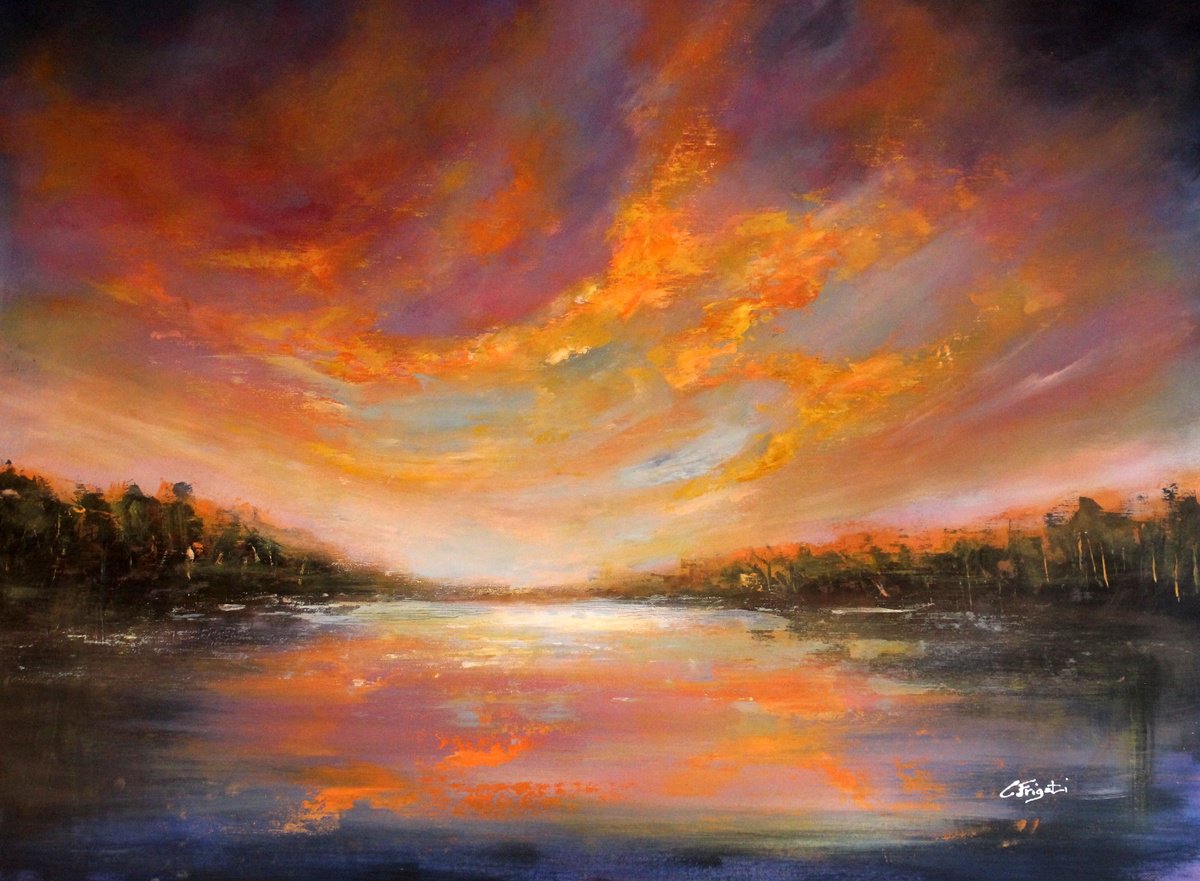 Expressive Landscape Acrylic Painting By Cecilia Frigati, 43 X 32, Enchanted #3, Original Artwork