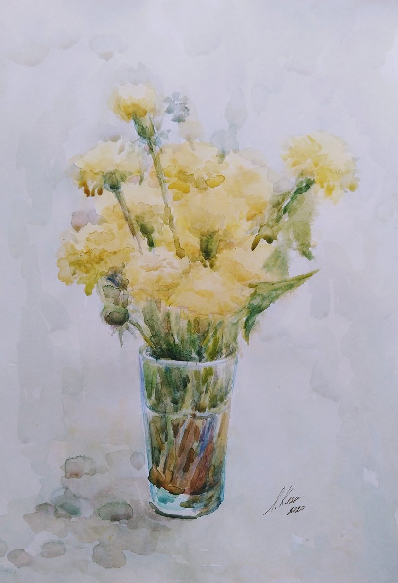 Dandelions. Original watercolour painting by Elena Klyan