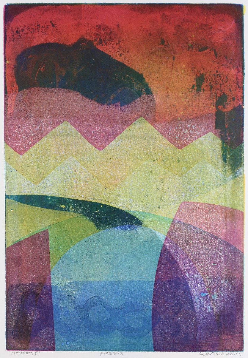 Fire Sky - Unmounted Signed Monotype by Dawn Rossiter