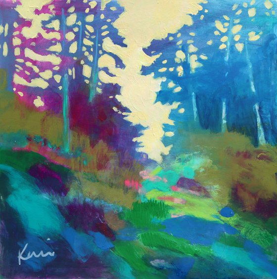 Forest Study 12x12" Colorful Abstract Trees on Paper