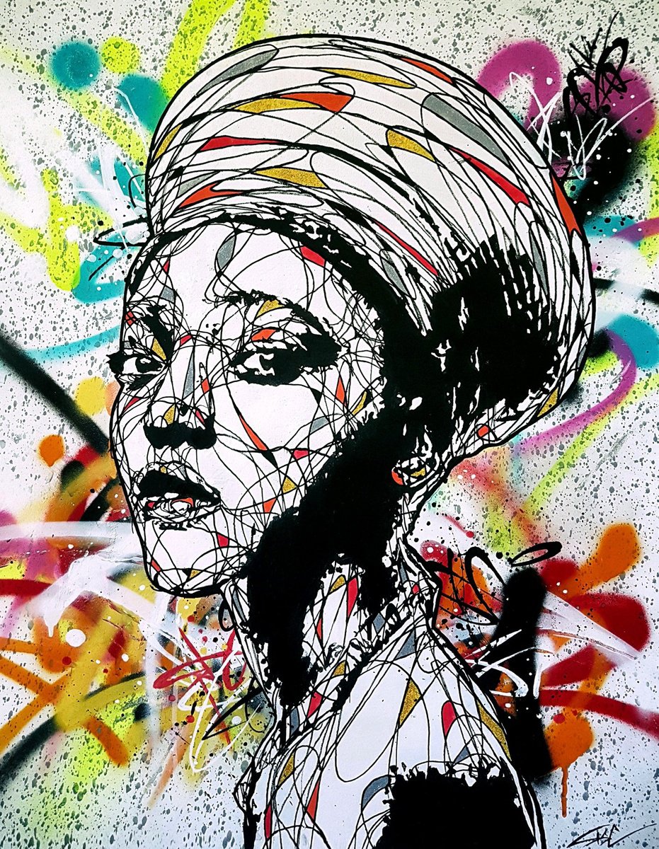 Urban And Pop Portrait Painting By Sisc, 31 X 39", Gorgeous Afternoon, Original Artwork