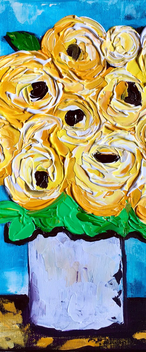 ABSTRACT BOUQUET OF Yellow Roses  #14 ( NAIVE COLLECTION)  palette  knife Original Acrylic painting office home decor gift by Olga Koval