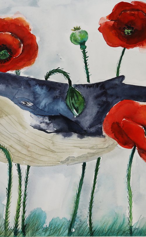 Whale With Poppy Flowers by Evgenia Smirnova