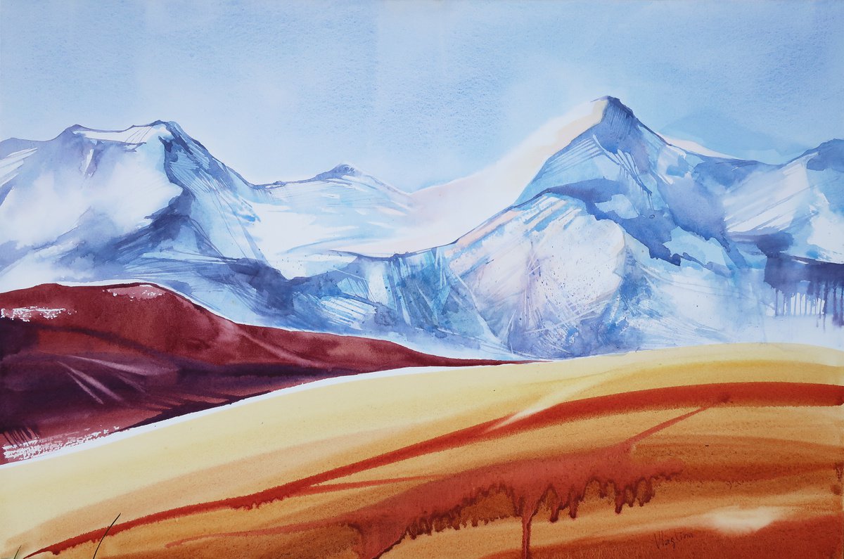 Alaska mountains - Watercolour landscape by Alla Vlaskina