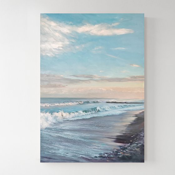 "Sea" Blue white seashore oil art