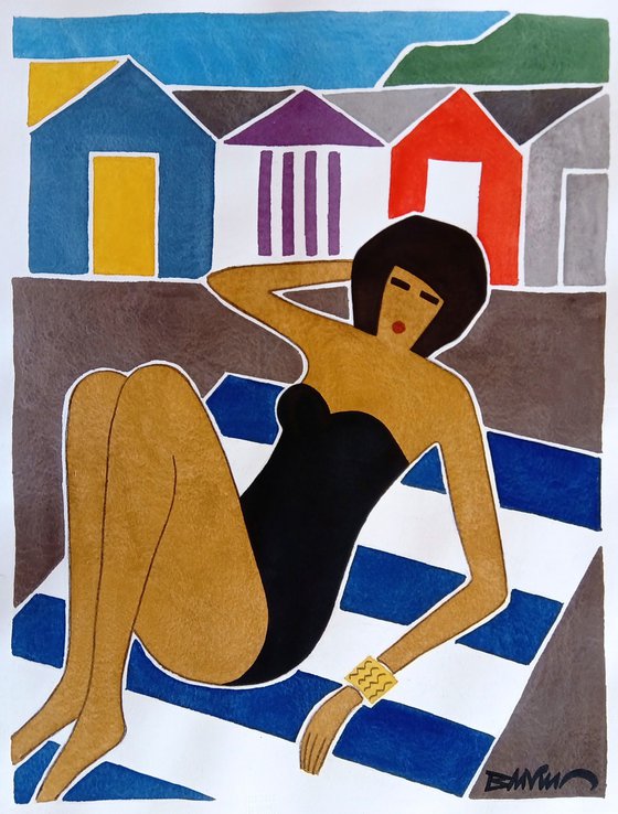 woman in a black swimsuit