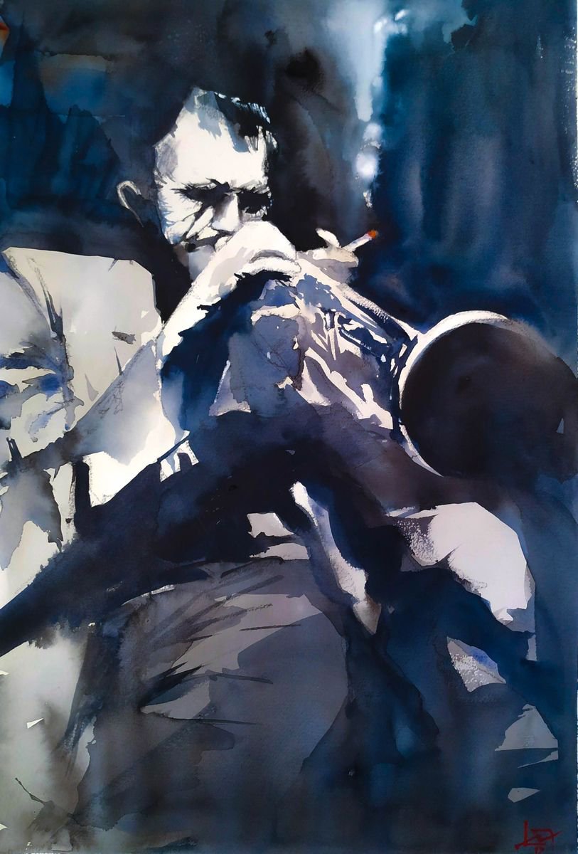 Impressionistic Portrait Watercolour By Flavio Furlan, 14 X 21, Chet, Original Artwork