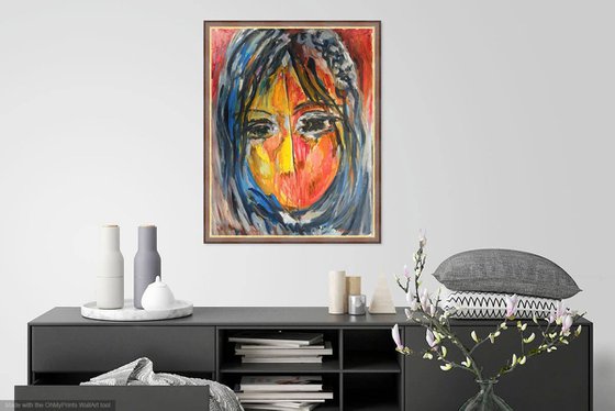 SILENCE - portrait, original painting, face, Paris 65x50