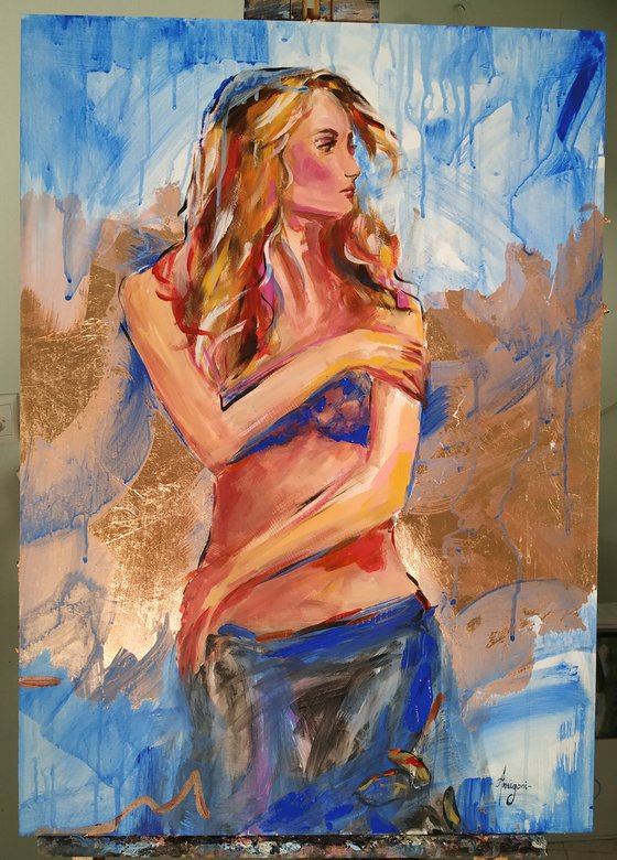 Βy the Sea - woman Painting on MDF