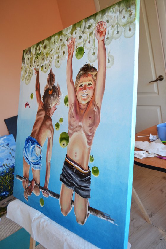 Dandelion Sky: Copy of Iryna Protsenko's Painting "Happy Who Falls Head Down..."