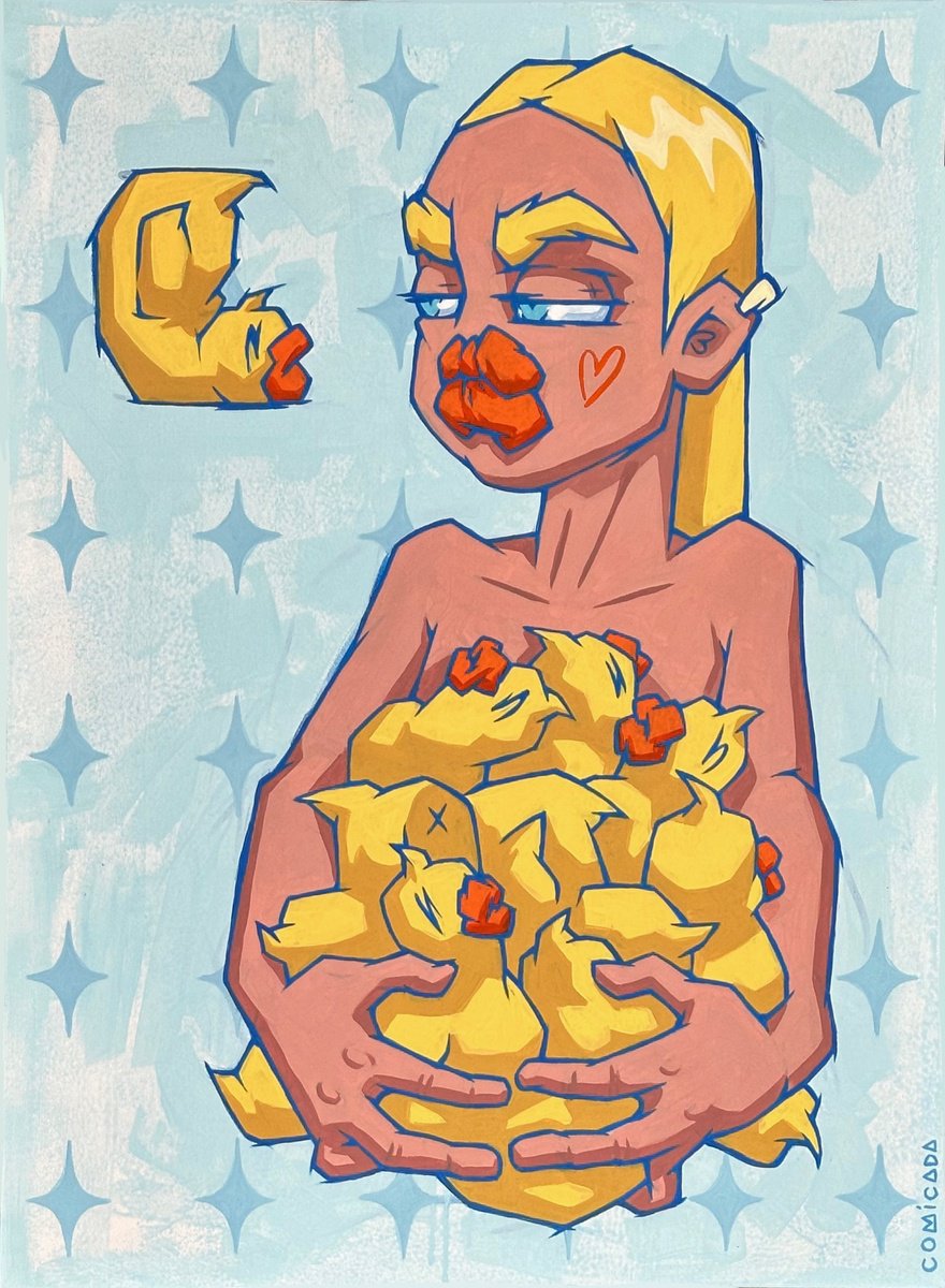 Illustrative Portrait Acrylic Painting By Anastasiia Comicada, 24 X 31, Duck Queen, Original Artwork